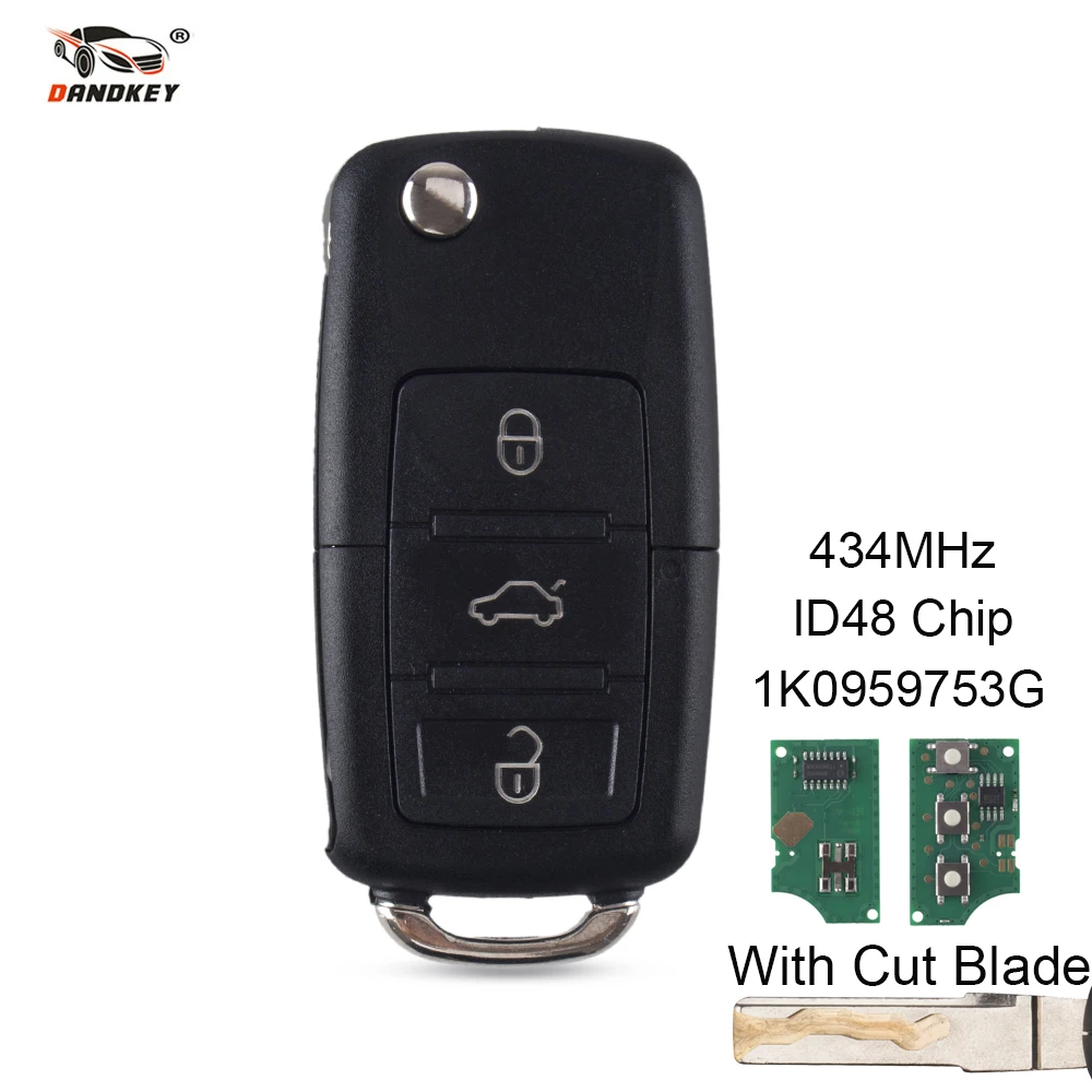 Чехол книжка Dandkey для Volkswagen Golf Passat Polo Jetta Touran Bora Sharan ASK 1K0959753G ID48 чип 434 МГц|Ключ от