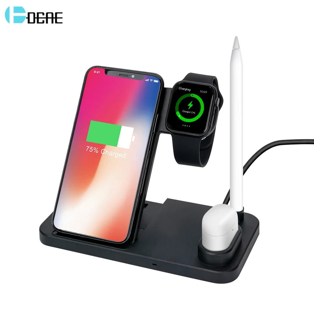 

DCAE Qi Wireless Charger Stand 4 in 1 10W Fast Charging Station for iPhone 11 XS Max XR X 8 Plus Apple Watch 4 3 2 AirPods Dock