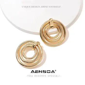 

ANESOA Brand Elegant Layered Metal Round Earring Woman 2020 New Big Metal Gold Punk Statement Earrings Accessories Gift brincos