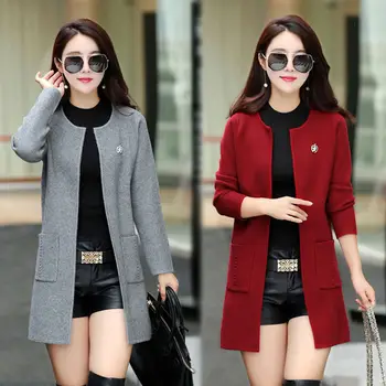 

PEONFLY 2020 Women Sweater Cardigan Open Stitch Pocket O Neck Female Knitted Cardigan Sweater Autumn Coat Jacket Pink Green