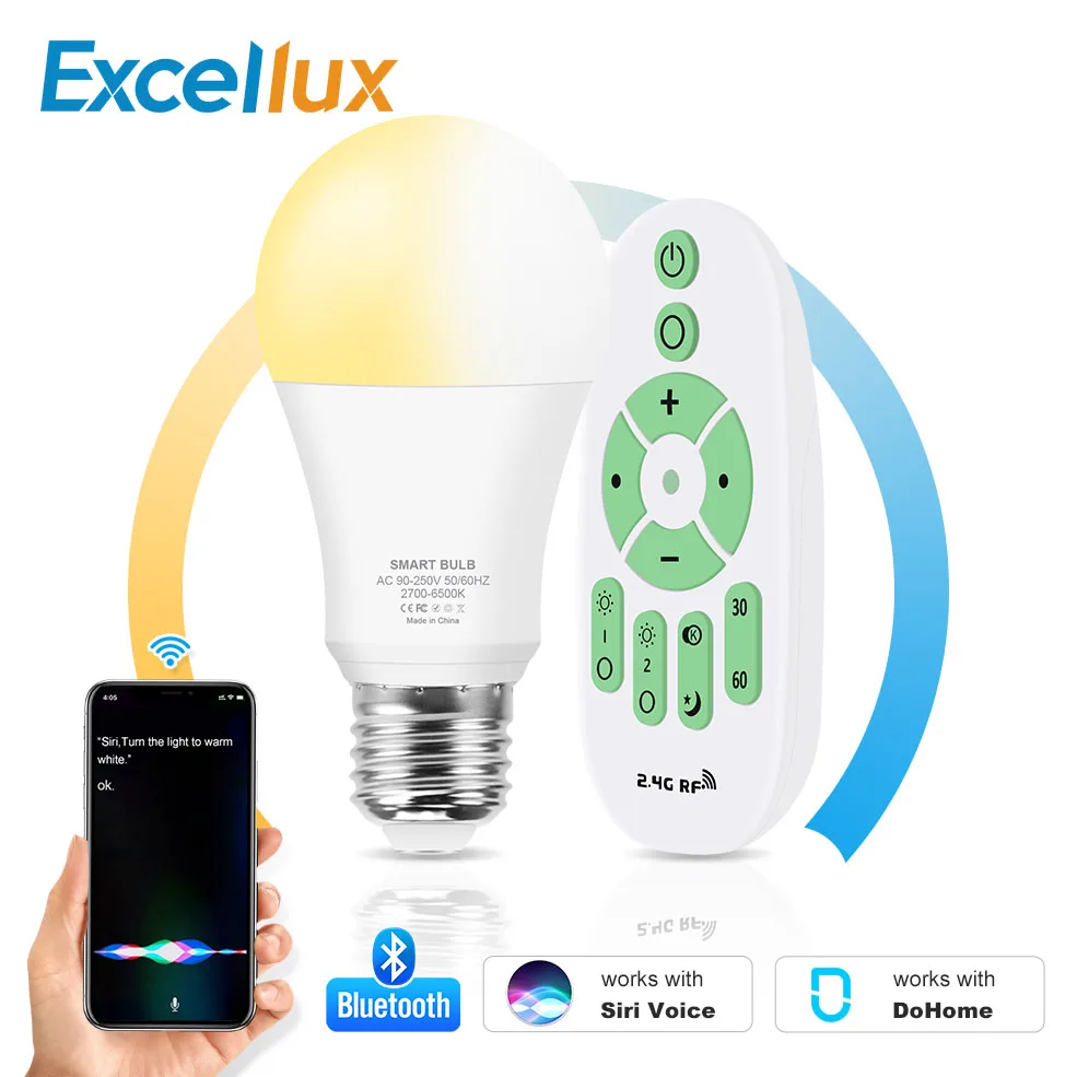 

Siri Voice Control 12W E27 Bluetooth Smart Led Bulb Light Cold White +Warm white Dohome APP /RF Remote Dimmer Led Lamp