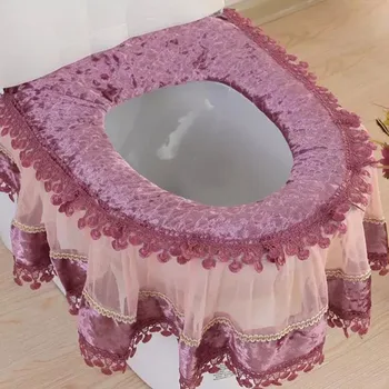 

3pcs Set Toilet Seat Cover Lace U-shaped Overcoat Durable WC Decoration Dustproof Mats YE-Hot