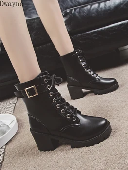 

2019 autumn and winter new Martin boots British style fashion boots high heel in the tube with the women's boots