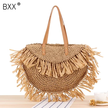 

[BXX] 2020 Sumer New Semi-circular Tassel Women Single Shoulder Crossbody Bag Straw Paper Woven Bag Beach Fashion Handbag HE842