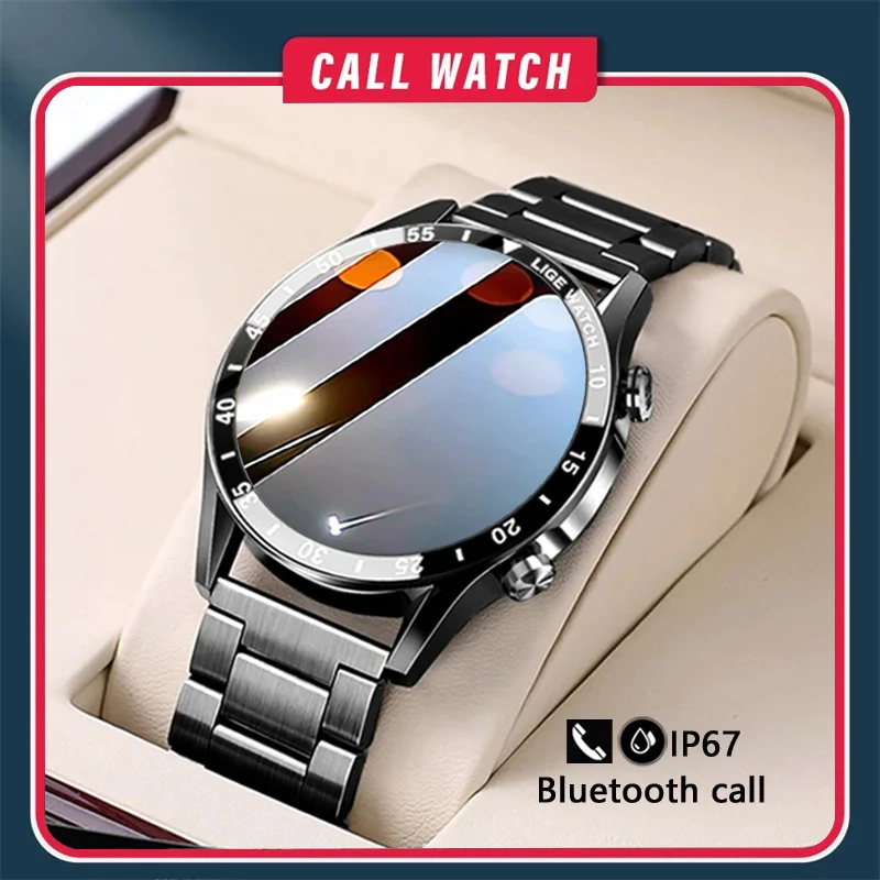 

LIGE 2022 New Steel Band Men Watch Full Touch Screen Bluetooth Call Smart Watch Men Sport Fitness Smartwatch For Android IOS+Box