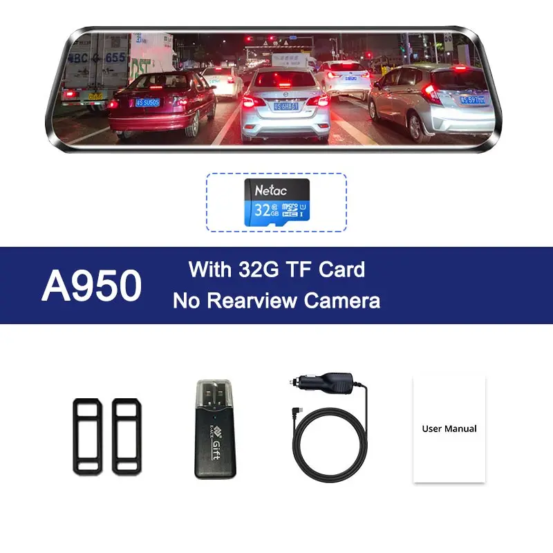 Двойной 1080P 1" поток зеркало заднего вида автомобиля DVR 2.5D экран супер ночного видения Dash Cam камера видео рекордер Авто Регистратор - Название цвета: A950 - 32G