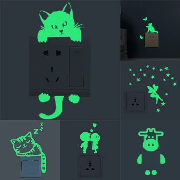 

Cartoon Cat Luminous Switch Sticker Glow In The Dark Wall Stickers Home Decor Kids Room Decoration Sticker Decal Posters