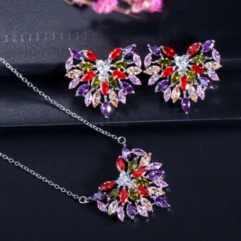 

Romantic Womens Accessories Multi Color Cubic Zirconia Crystal Fashion Ladies Jewelry Set Earring And Necklace
