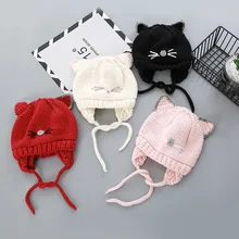 Новинка, зимняя детская вязаная шапка, милый мультяшный капюшон ручной работы, теплые шапки с защитными ушами для мальчиков и девочек, шапка с ушками