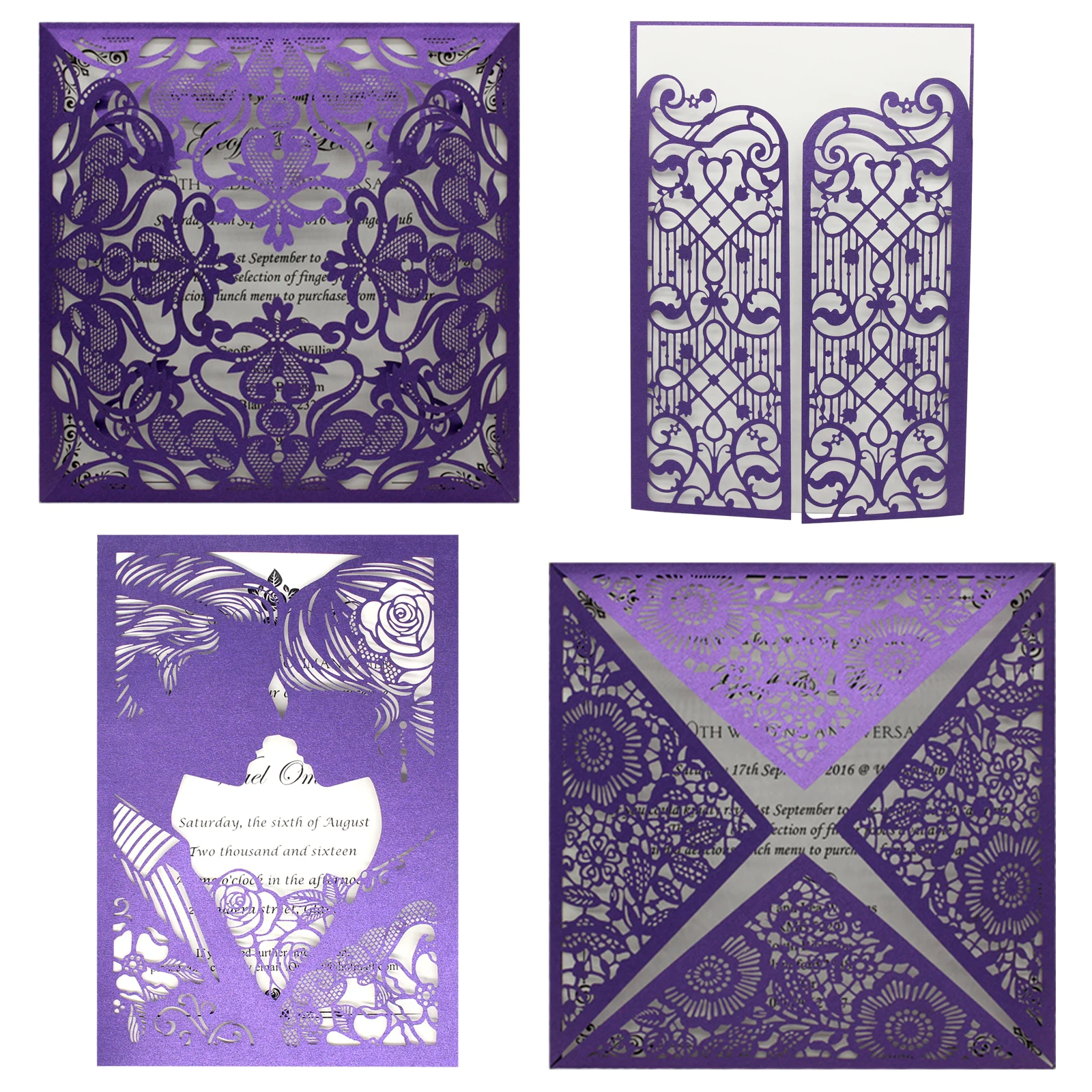 

10 Kits Purple Elegant Laser Cut Wedding Invitation Cards Greeting Card Customize Business With RSVP Cards Decor Party Supplies