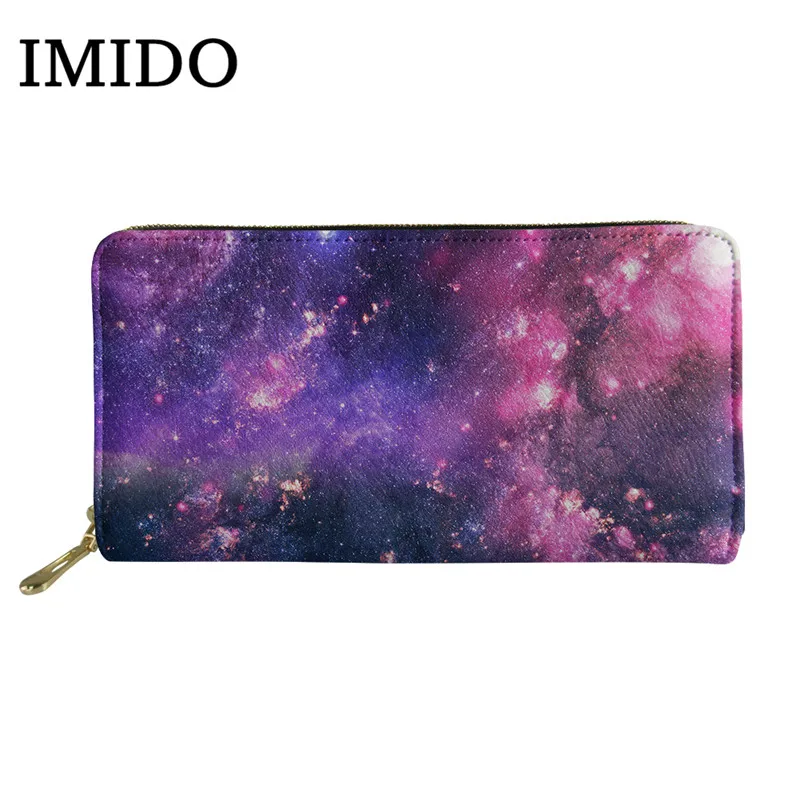 

IMIDO 3D Space Vast Universe Starry Sky Solar System Patterning 2019 New Long Ladies Wallet Cash Wallet Coin Bag Wholesale