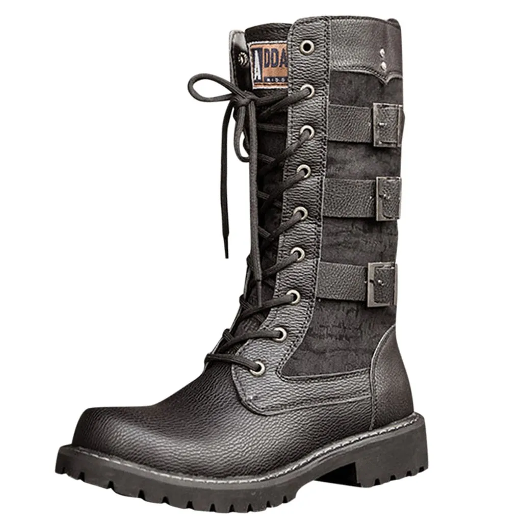 Мужские плоские на низком каблуке, на шнуровке, в западном стиле, армейские ботинки, мотоциклетные ботинки, Повседневная дышащая уличная Удобная зимняя обувь,$45 - Цвет: Black