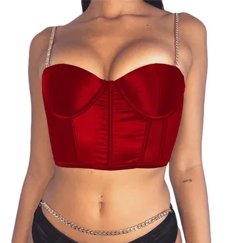 

Summer Crop Top Sexy Women Satin Bustier Top Chain Strap Bra Wireless Thin Underwear Sexy Lingerie Soft Push Up Bras For Women