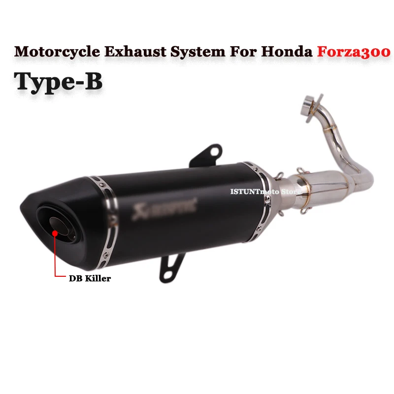 B Для Honda Forza300 мотоцикл Выхлопная полная система передняя средняя Соединительная труба+ углеродное волокно хвостовой ряд Akrapovic выхлопная труба - Цвет: B