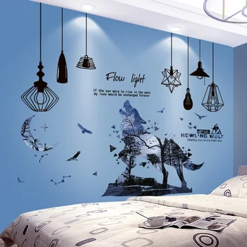 

[shijuekongjian] Black Chandeliers Wall Stickers DIY Wolf Animal Mural Decals for Kids Bedroom Nursery House Decoration
