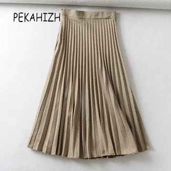 

women plaid pleated skirts womens vintage side zipper office midi skier ladies elegant chic high waist long skirts faldas mujer