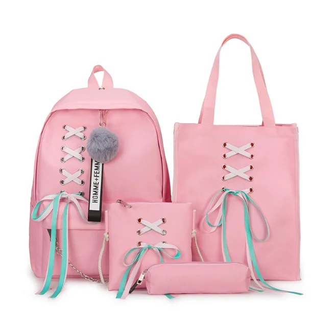

Women Backpack 4pcs/set Canvas School Bags for Teenage Girls Shoulder Bags Women Casual Multi-function Bow Student Backpack