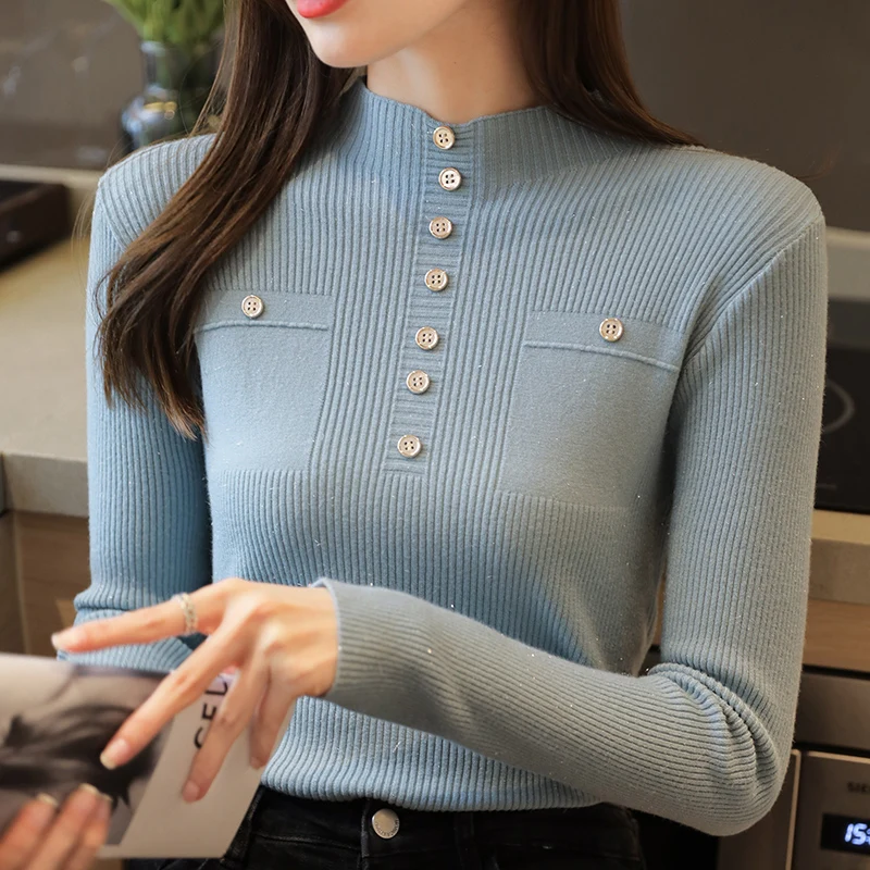 christmas sweatshirt Half high neck bottoming sweater 2021 new women's knit sweater one christmas sweaters