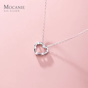 

Mocanie Classic 925 Sterling Silver Romantic Bright Zircon Hollow Out Hearts Pendant Necklace for Women Link Chain Fine Jewelry