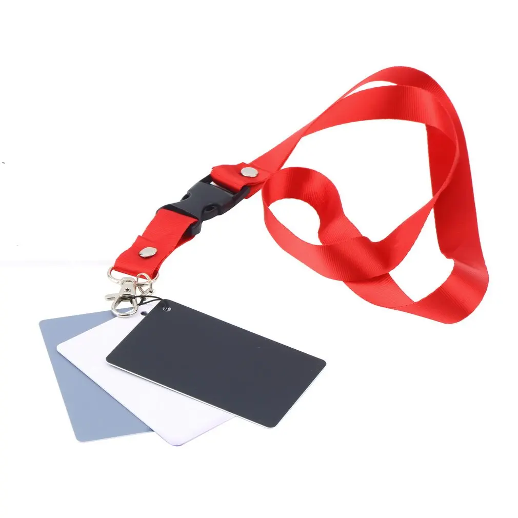 3 en 1 Tarjetas de Balance de blancos 18% tarjeta gris para fotografía Digital y de película blanco negro gris Blance 3 tarjetas con correa de cuello caliente