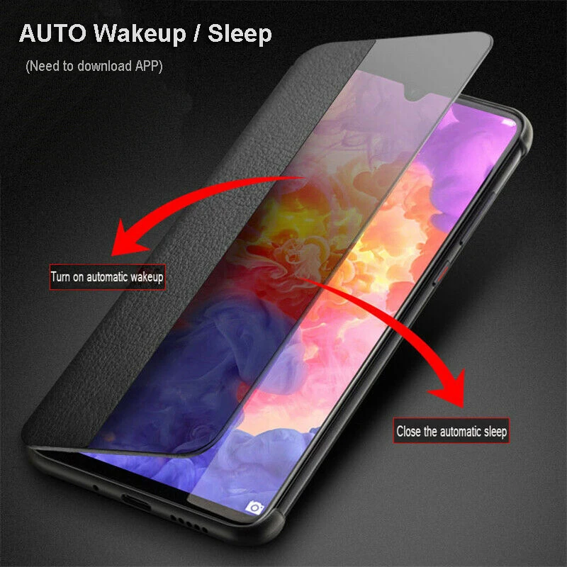 pu case for huawei Cửa sổ View Thông Minh Lật Bao Da Ốp Lưng Điện thoại Huawei P30 P40 Pro P20 Giao Phối 20 Lite X P10 Plus 20pro P Smart Z Y6 2018 2019 huawei pu case