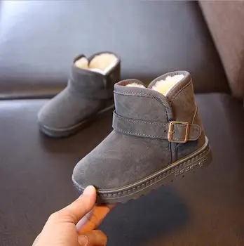 

Kids Velvet Winter Snow Boots Warm Plush Boys Shoes Girls Ankle Boots Children Non-Slip Buckle Gray Shoes School Flat