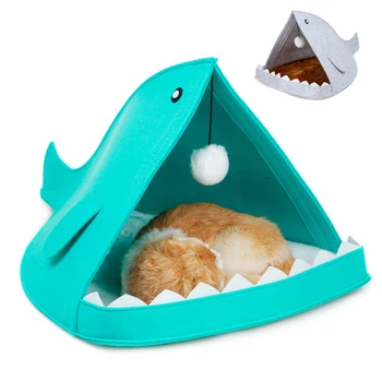 

Shark Shape Pet Tent Soft Warm Cat Nest Cushion Foldable Kitten Cave Felt House Puppy Sleeping Bed Small Dog Kennel