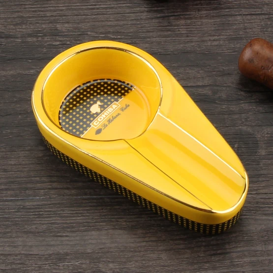 Yellow COHIBA карманная пепельница для сигар прикольные гаджеты для сигар 1 держатель для сигар аксессуары для сигар с черной коробкой - Цвет: Yellow