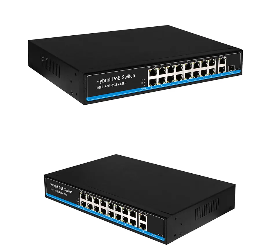 16 портов PoE коммутатор для ip-камеры с 2 портами 1000 м uplink 1 порт SFP PoE Ethernet коммутатор PoE 48 в коммутатор