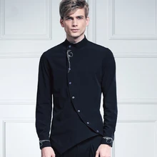 Мужская рубашка с длинным рукавом, жаккардовое переплетение, косая пуговица, с планкой, для мужчин, самосовершенствование, передний ласточкин хвост, стоячий воротник, Треккинговая рубашка