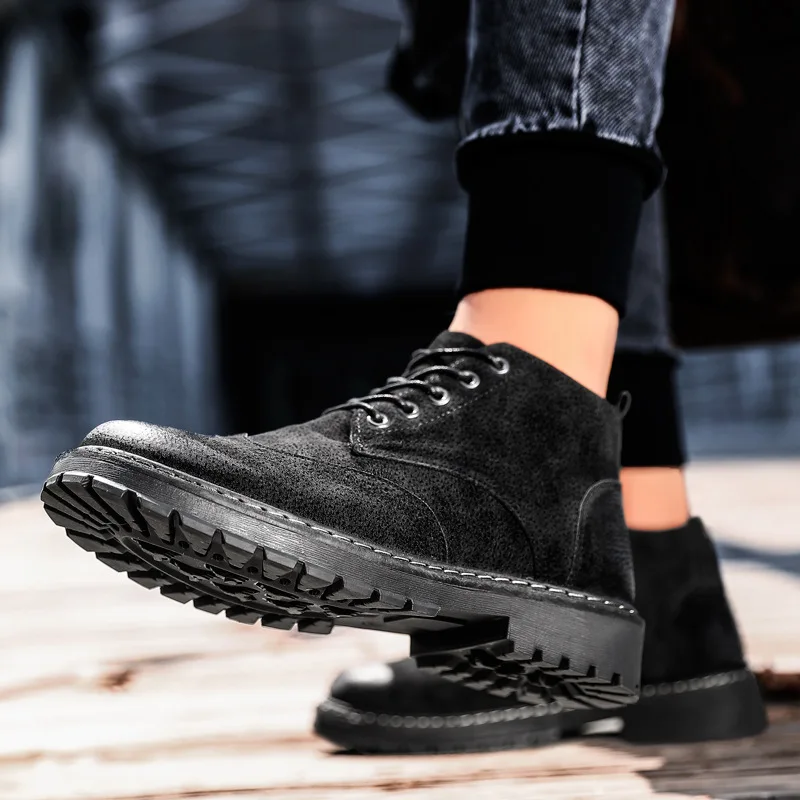 

Autumn Martin Boots Korean-style Trend Men's Leather Boots Mid-top Workwear Short Boots Versatile Men's Casual Shoes Hight-top M