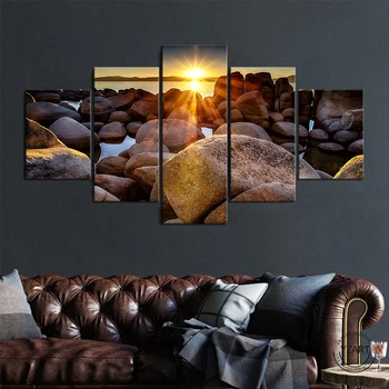 

Horizon Sunset Stone Coast HD Nature Landscape Painting for Home Decor Wall Art