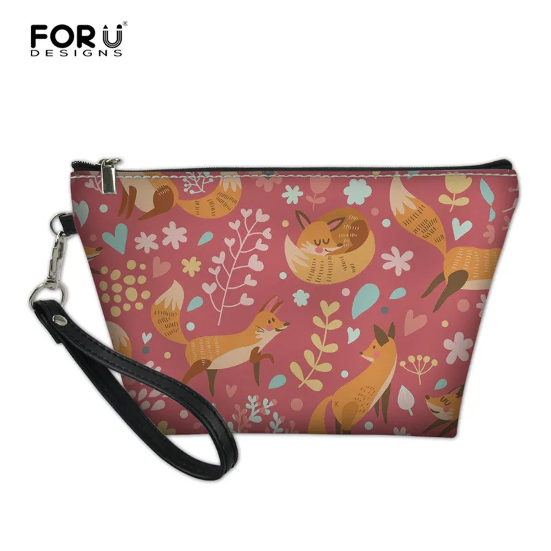 L5137Z8 FORUDESIGNS Floral Fox Print Women Makeup Bag PU Leather Small Cosmetic Case Zipper Travel Kit Organizer Pouch for Girls - Цвет: L5137Z8