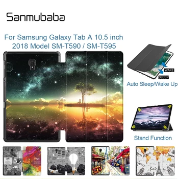 

Sanmubaba Case For Samsung Galaxy Tab A 10.5 inch 2018 PU Leather Flip Stand Smart Cover Tri-fold Tablet Case SM-T590 SM-T595