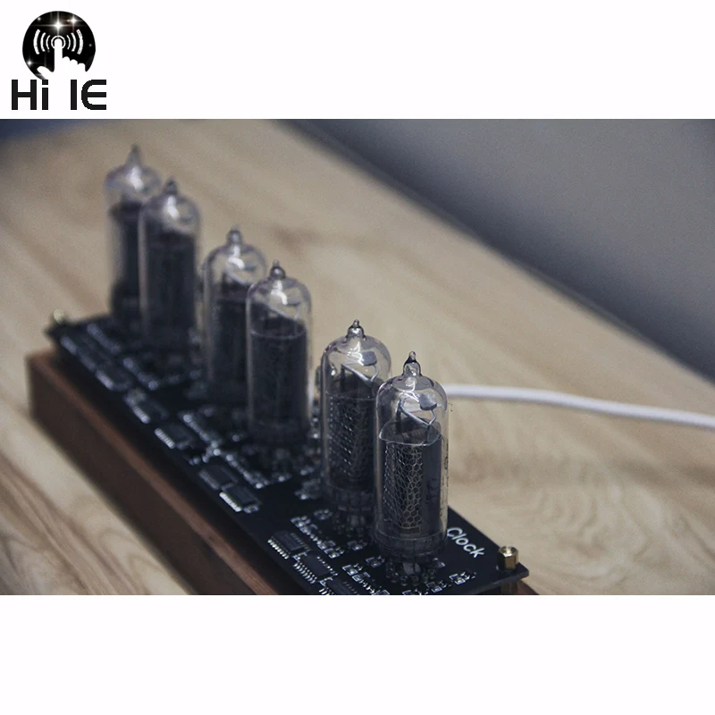 IN-14 NIXIE TUBE CLOCK Wood and brass case BLUE LED BACKLIGHT 