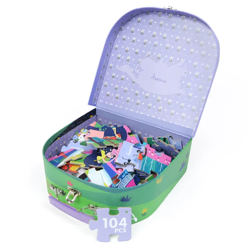 Children Educational Toys 104 pcs Intelligence Jigsaw Puzzle Backpack Sleeping Beauty Paper Puzzle Kids Birthday Gift Box