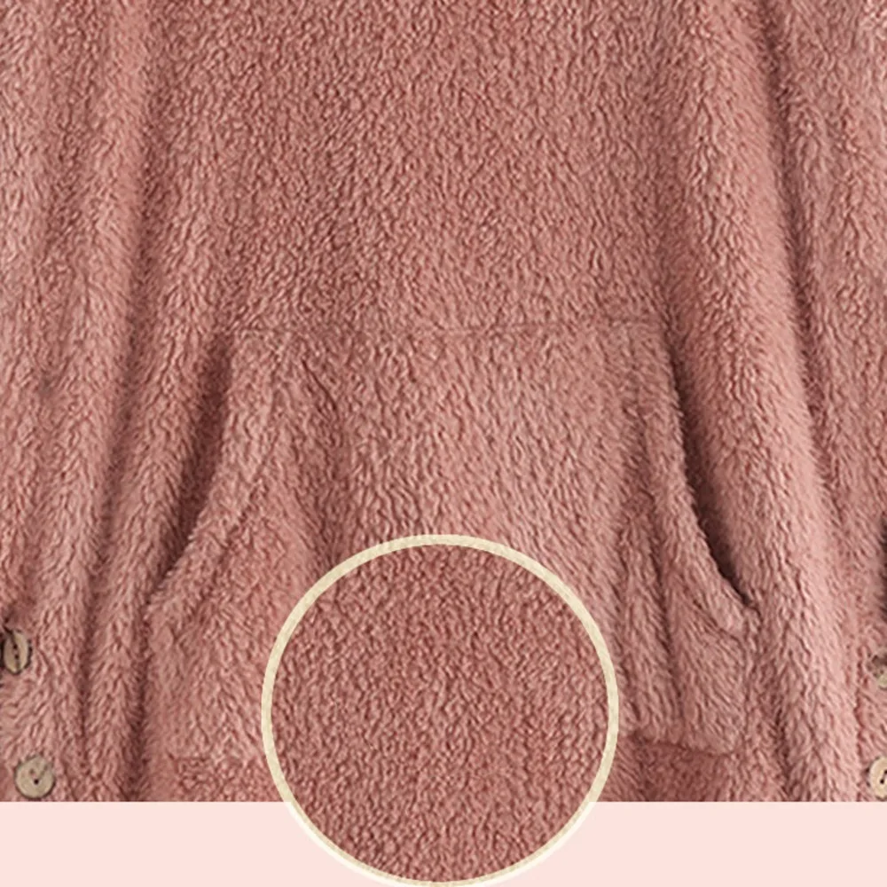 5xl размера плюс толстовка флисовая блузка для женщин деревянная кнопка асимметричный подол размера плюс Толстовка Топы флисовая блузка#15