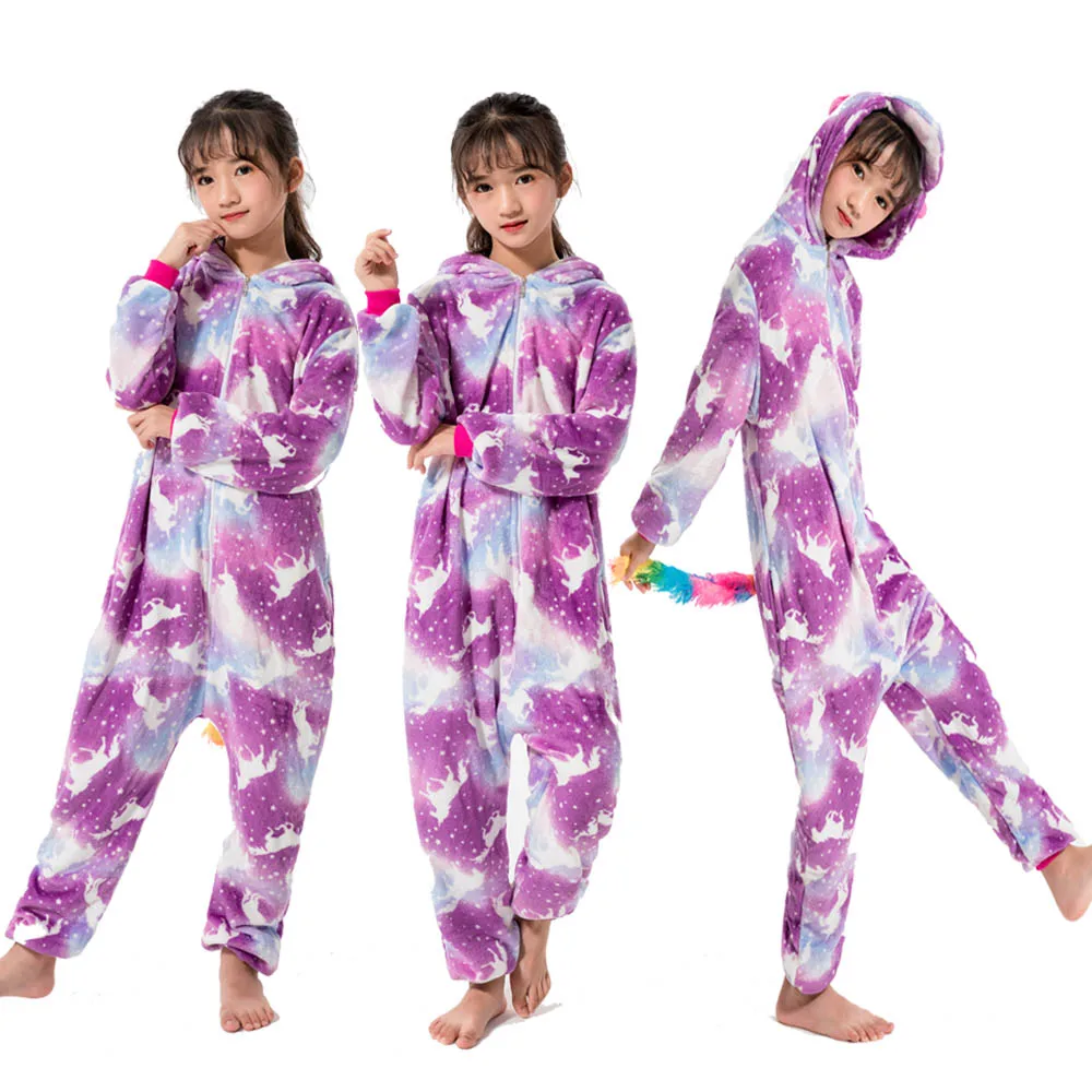 Kigurumi пижамы для детей девочек Единорог аниме панда Onesie детский костюм пижама для мальчиков комбинезон Единорог зимние пижамы для детей