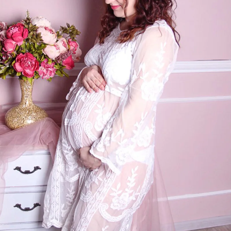 Женское прозрачное кружевное платье, блузки, летнее платье с цветочной вышивкой «кроше» для беременных, реквизит для фотосессии, модная одежда для беременных