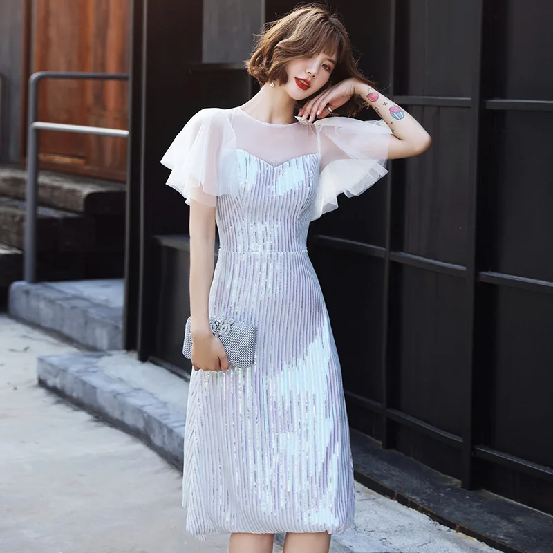 Изысканное блестящее вечернее платье Qipao, элегантное белое Сетчатое свадебное платье с рукавом для невесты, сексуальное женское платье