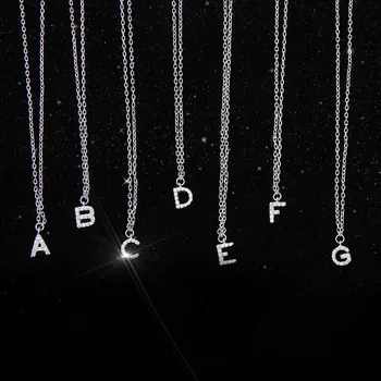 Tiny Silver Color A-Z 26 Alphabet Initial Letters Name Pendant Necklace With Full Shiny Zircon For Girls Best Gift S-N364