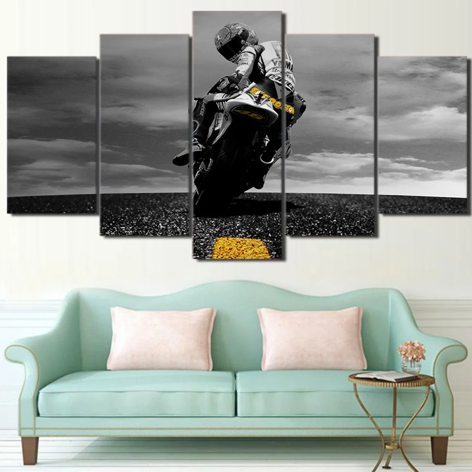 

5 Pcs Gray Motorcycle on The Road Canvas Pictures Print Wall Art Canvas Paintings Wall Decorations for Living Room Unframe