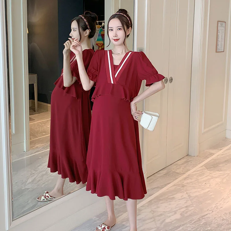 

2020 Summer New Large Size Dress Maternity Dress Midi Maternity Dress