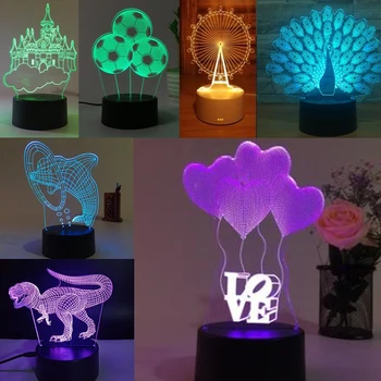 

1pc 3D Illusion Lamp RGB LED Night Light Acrylic Panel for Kids Cartoon Gifts