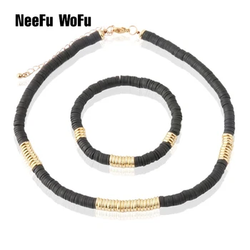 

NeeFu WoFu bead Bracelet Set of chains Soft pottery Bracelets For Women Nationality stainless steel Bracelet Beach Jewelry