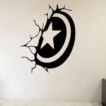 

Superhero Captain America Shield Wall Sticker Crack Vinyl Art Home Decor Kids Room Boys Bedroom Cartoon Decals Removable 4371
