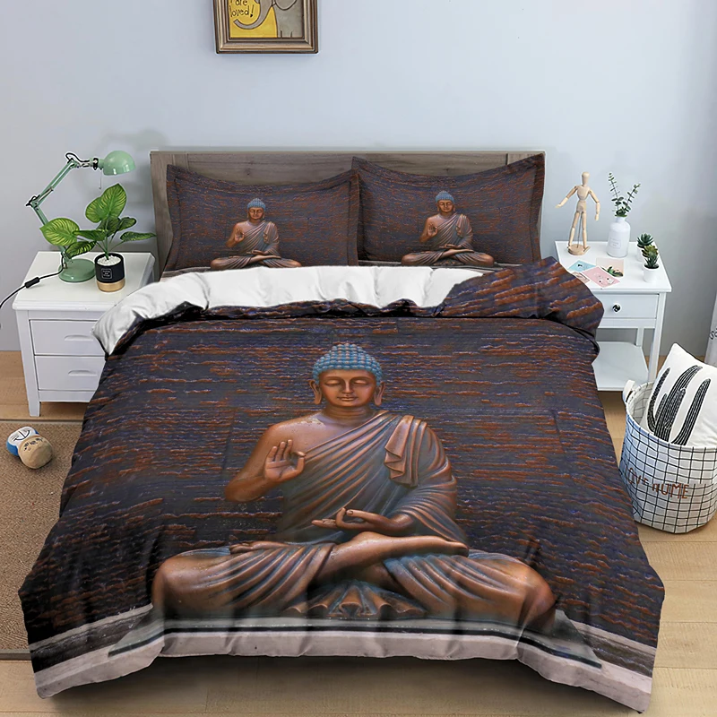 Buddha Statue Bedding Set Comforter 3D Print Luxury Queen King Single Duvet Cover Set Home Textile Decoration Fantasy Adult