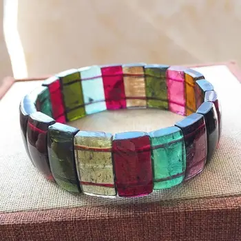 

Genuine Natural Colorful Tourmaline Quartz Clear Rectangle Beads Bracelet 18x9mm Brazil Women Men Jewelry Certificate AAAAAA