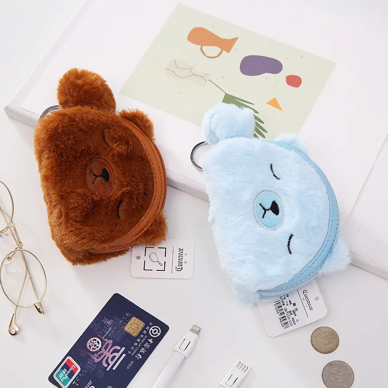 

Korean-style Cartoon Bear Purse Long Velvet Wallet Card Holder Students ID Card Bag Headband Bag Creative Small Gifts