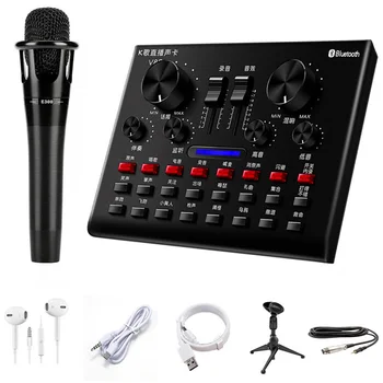 

Sound Card Audio Interface Bluetooth Wireless Live Broadcast Microphone Recording Karaoke Stand Earphones MP3 Audio Cable Kit